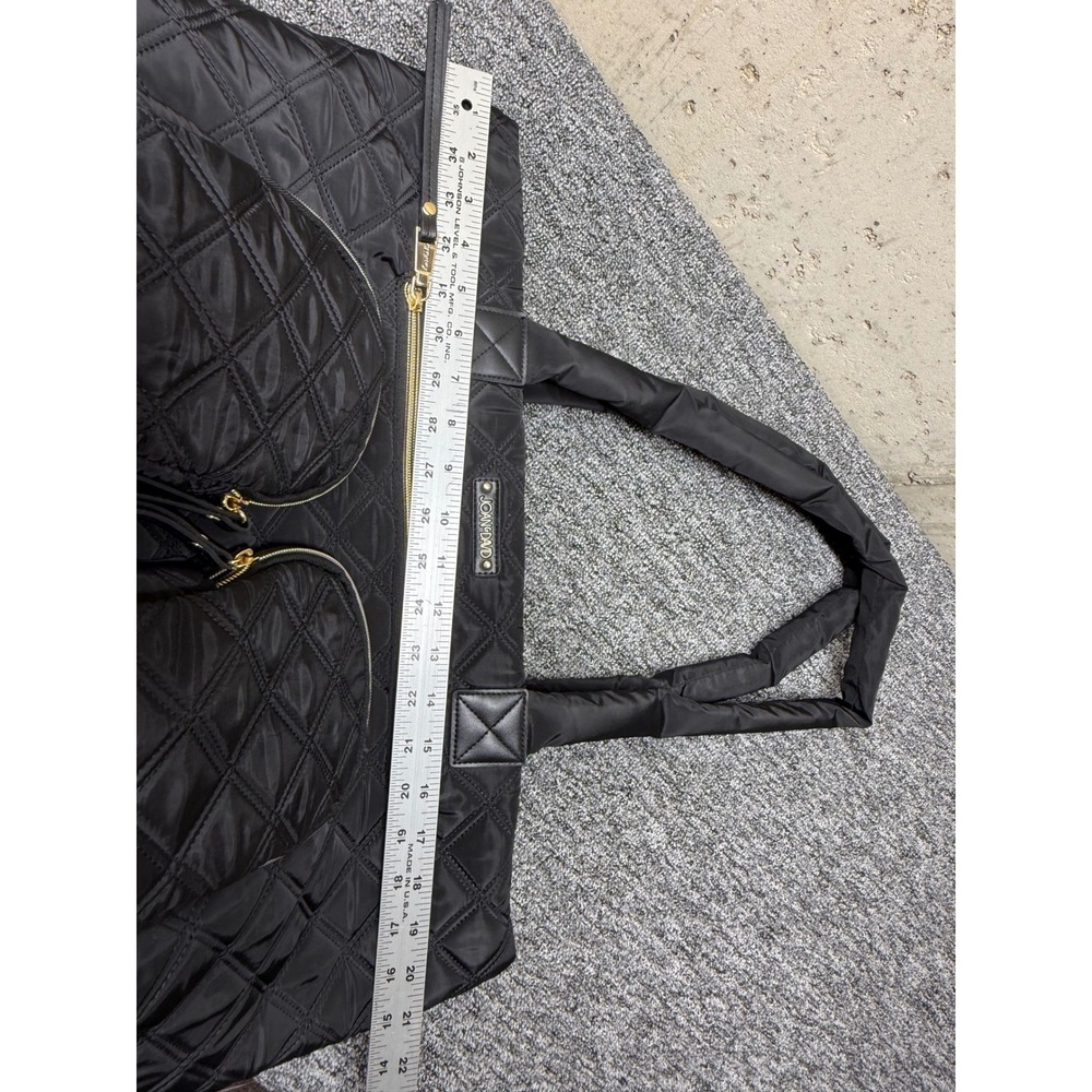 Joan & David Black Quilted Nylon Tote Bag Travel Carryall Gold Hardware - Picture 5 of 13